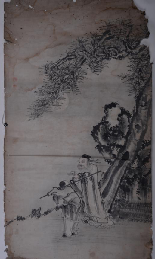 清張竹影設(shè)色高士夜行圖紙頁